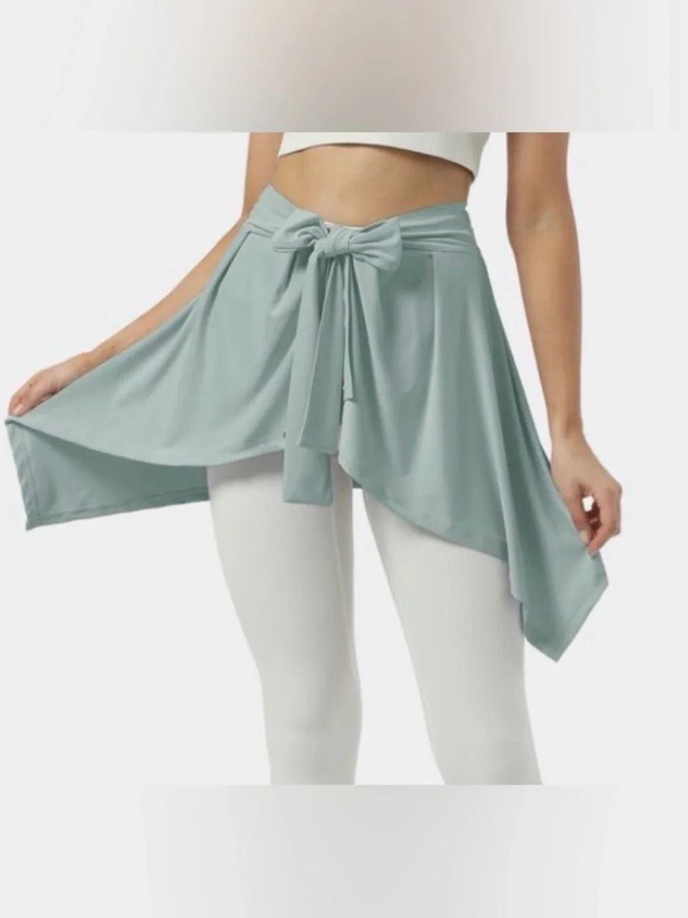 Flowy Tie-Waist Asymmetric Skirt Cover-Up in Ice Blue - Picture 1 of 1